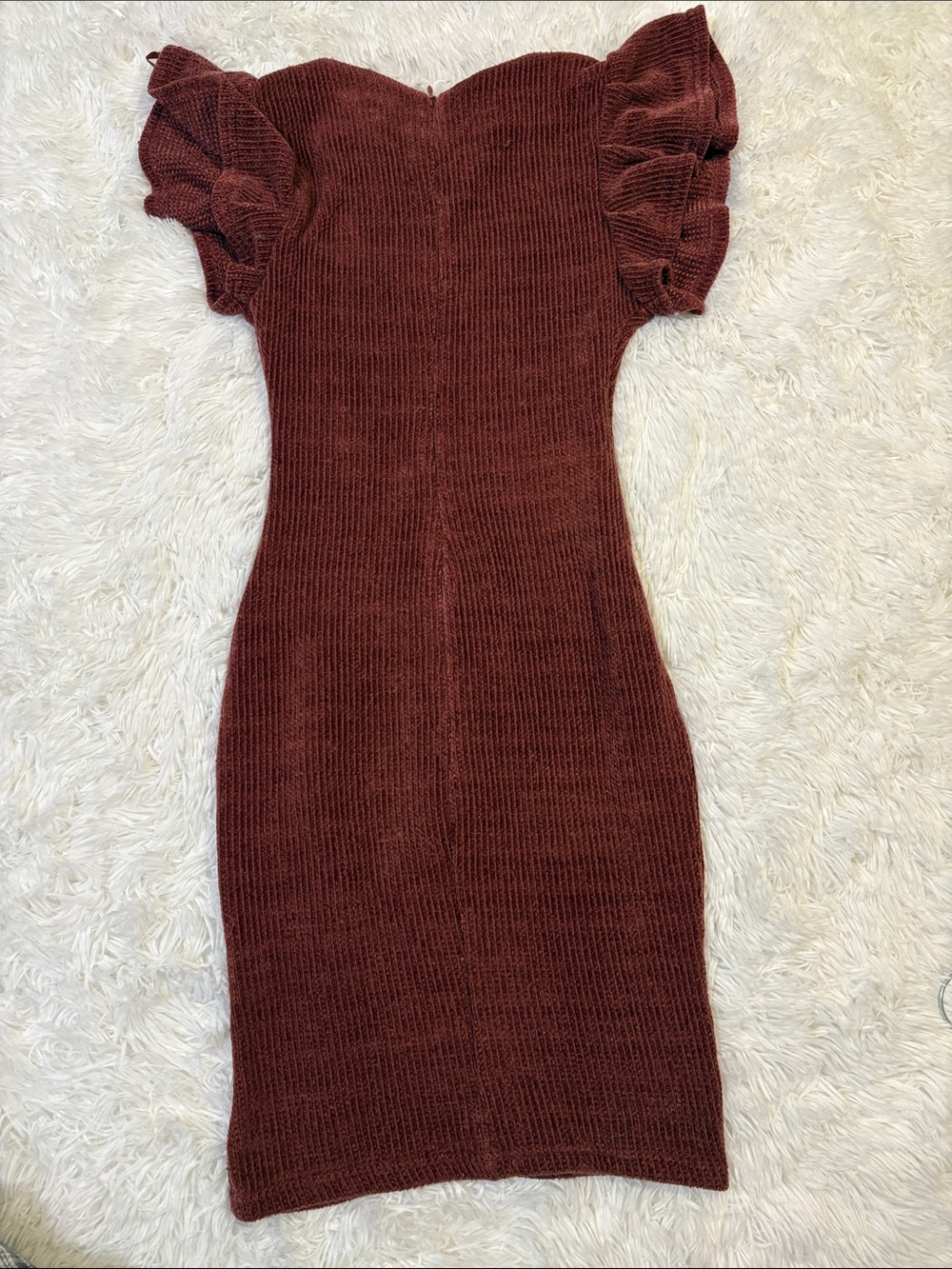 Angel Biba Rust Ribbed Ruffle Sleeve Mini Dress - Picture 2 of 2